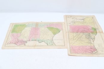 Americana 2 Maps Of  Southern States & Middle States  1832 Hand Colored
