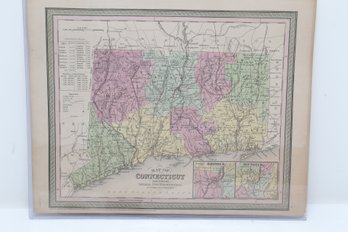 Thomas, Cowperthwait & Co. MAP OF CONNECTICUT 1850 Hand Colored