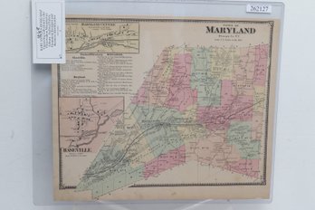 1868 Beers Map Of Maryland Area, Otsego County New York - Hand Colored Engraving