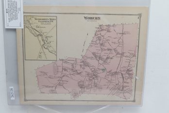 1875 Beers Map (Hand Colored Engraving) Woburn & Wetherbees Mills, Middlesex County Massachusetts