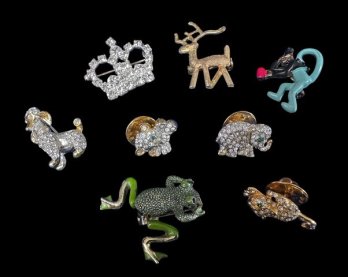 Quirky Lot Vintage Small Lapel Pins Brooches DOG FROG CROWN