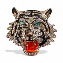 Large 1990s Blingy Diamante Crystal TIGER HEAD Brooch Pendant