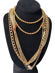 1980s Couture Mix Of Gold Plated Long Mixed Strand Chain Necklaces