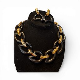 1980s MONET Signed Black Lucite Painter's Palette Link Necklace W/ Matching Clipon Earrings