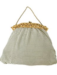 SIGNED WHITING & DAVIS White Pearlized Mesh Evening Bag With Pierced Gold-Tone Filigree Frame, C1920s-1930s