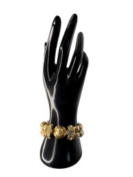 KJL Kenneth J Lane Signed Double-Stranded Faux Pearl And Gold-Tone Rhinestone Bracelet, C. 1980s