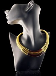 SIGNED NAPIER Gold-Tone And Brown Resin Choker Necklace, C. 1980s