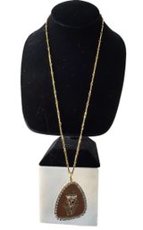 VINTAGE Pharaoh Motif Pendant Necklace With Rhinestone Border, C. 1970s