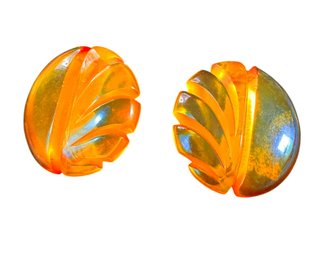 VINTAGE Amber Lucite Clip Earrings, C. 1940s-1950s
