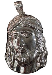 OVERSIZE Silver-Tone Jesus Christ Pendant With Intricate Crown Detailing, C. 1970s-1980s