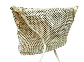 SIGNED WHITING & DAVIS Off-White Enamel Metal Mesh Crossbody Handbag C1980s