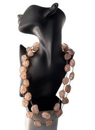 ARTISAN DESIGNER Exquisite Rose Quartz Necklace With Silver-Toned Wire Wrap, C. 1980s