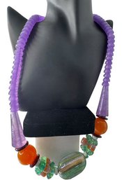 VINTAGE Colorful Lucite And Glass Bead Necklace, C. 1970s