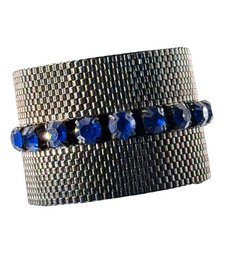Vintage Silver-Tone Cuff Bracelet With Vibrant Blue Rhinestone Accents, C. 1950s-1960s
