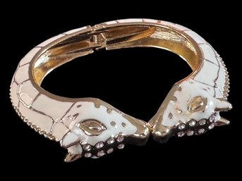 Cream Enamel & Rhinestone Double Giraffe Head Bangle Bracelet, C. 1980s-1990s