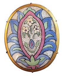 VINTAGE HAND-PAINTED Oval Enamel Floral Brooch, C. 1930s-1950s
