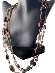 SIGNED CHICO'S Multi-Strand Necklace With Plum And Mauve Glass & Acrylic Beads, C. 1990s-2010s