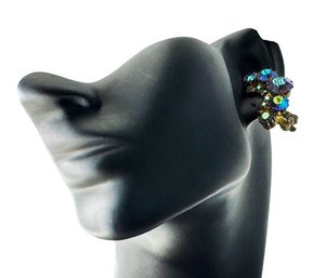 CORO SIGNED Aurora Borealis Rhinestone Curvilinear Clip-On Earrings, C. 1950s-1960s