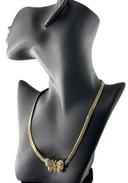 SIGNED SARAH COVENTRY Gold-Tone Herringbone Chain Necklace With Pave-Set Butterfly Pendant, C. 1970s-1980s