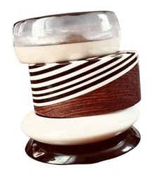 BANGLE SET Eclectic Assortment Of Resin And Wood Bracelets With Mixed Patterns And Tones, C. 1970s-