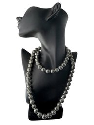 UNMARKED VINTAGE Polished Metal Bead Strand Necklace, C. 1960s-1980s