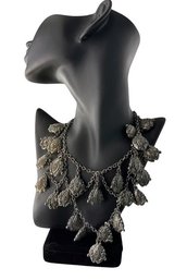 VINTAGE Ornate Antiqued Silver-Tone Chandelier Necklace, C. 1960s