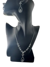 SIGNED GIVENCHY Sparkling Crystal Teardrop Necklace And Earring Set, C. 1990s