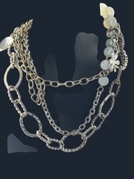 Layered  Necklaces With Milky Chalcedony-Style Beads And Silver-Tone Charms, C. 2000