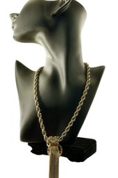 HOBE Vintage SIGNED Antique Goldtone Rope Chain Tassel Necklace, C. 1970s
