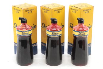 Antique 3 Bottles Of SHAEFFER'S #032 Permanent Red Skrip Writing Fluid - New Very Old Stock ?