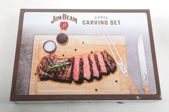 3 Piece Jim Beam Carving Set - Built In Drip Groove Carving Board, 12.6' Carving Knife & Fork - New