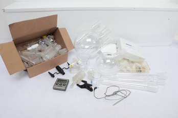 Lot Of Lab Equipment Glass Round Flasks, Beaker, Etc.