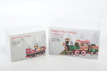 2 Department 56 North Pole Series Accessories: Northern Lights Express Engine & Ornament Car