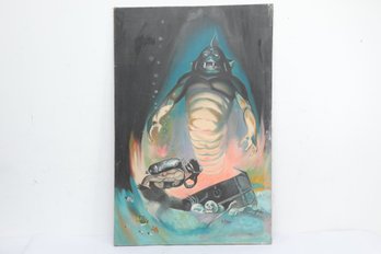 VTG Artist Signed Mid-Century Underwater Fantasy Sea Monster Signed D. Franco
