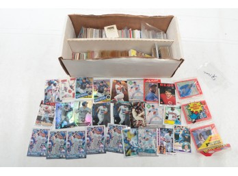 1.5 Row Box Of Baseball Cards Joc Peterson Rookies 1990 Donruss Rack Pack W/ Ken Griffey Jr Card Babe Ruth Pin