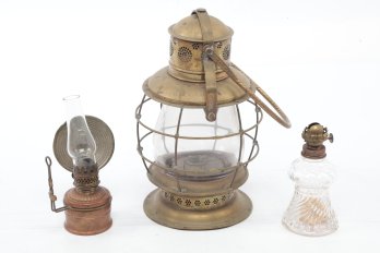 Vintage Lot Of 3 Kerosene Lamps Beautiful Display Items.