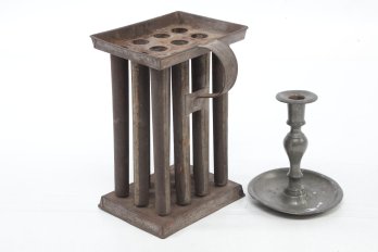 Vintage 12 Hole Candlestick Maker With Handle Plus Candlestick Holder