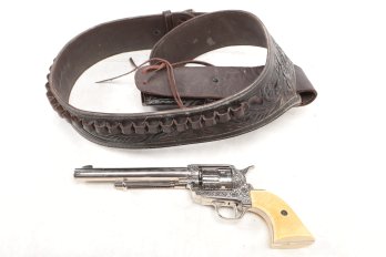 Vintage Cap Gun W/Tooled Leather Belt & Holster