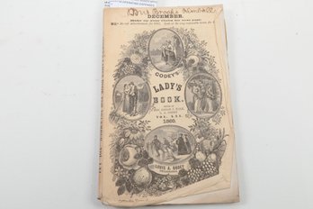 COLOR FOLDING PLATE 1860 GODEY'S LADY'S MAGAZINE Sarah J. Hale,  December Issue, Christmas Tree