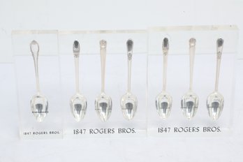 3pc '1847 Rogers Bros.' Acrylic Encased Silver-Plated Spoons '1st Love, Eternally Yours & Adoration'