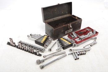 Tool Box Full Of Assorted Sockets And Wrenches