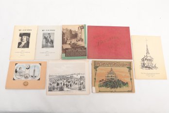 Random Mix Of Historical & Travel Ephemera Including A Brass Button & Postcard