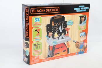 Black & Decker Junior Ready To Build Workbench Kids Play 53 Tools Sounds Light