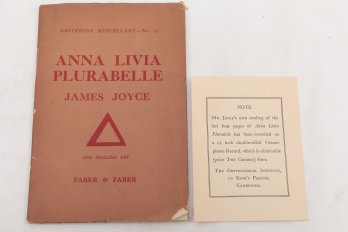 Joyce, James. Anna Livia Plurabelle. London: Faber & Faber  The Criterion Miscellany No. 15.