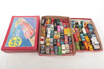 Vintage Diecast Car And Carry Case Lot W/ Matchbox, Hot Wheels And More.