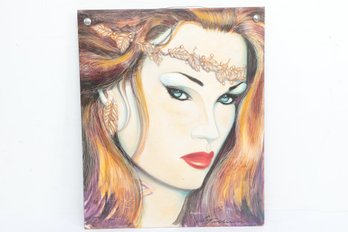 Signed Mixed Media Portrait Painting Of Woman W/ Vibrant Colors - Contemporary Art On Clayboard