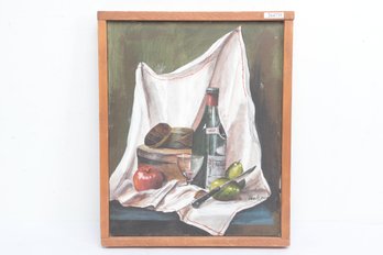 Vintage Artist Signed Framed Still Life Painting Featuring A 1966 Chianti Bottle