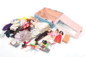 Grouping Of Vintage Barbie Clothing In Case W/Miscellaneous Dolls