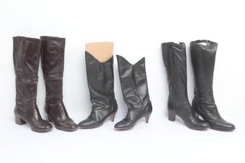 3 Pairs Vintage Leather Boots Size 7.5 And Size 8
