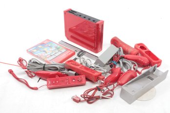 Special Edition Red Nintendo Wii Console W/Super Mario Bros. Wii Game, Controllers, Etc.